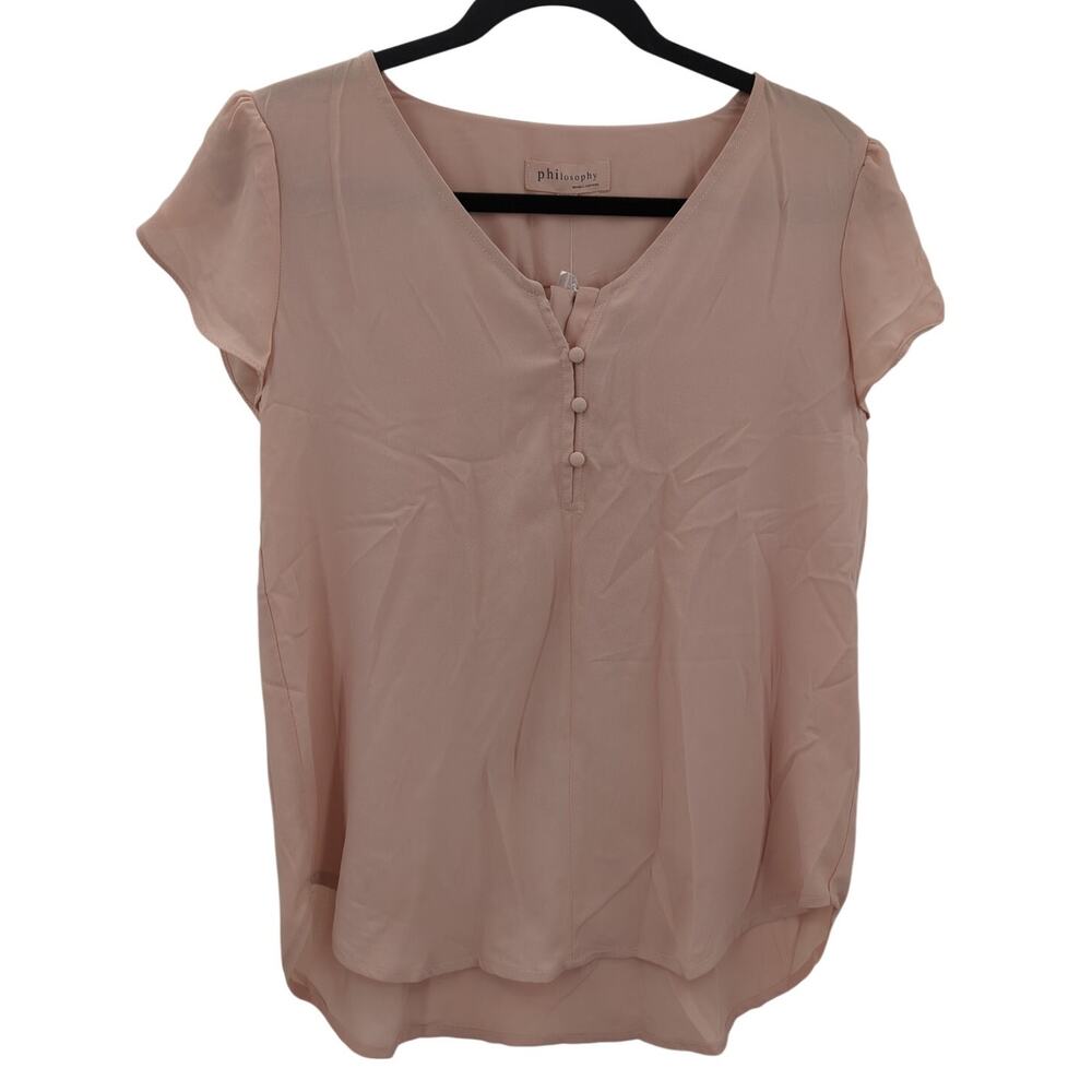 philosophy NWT XS Mauve short sleeve blouse high low round hem flutter Feminine